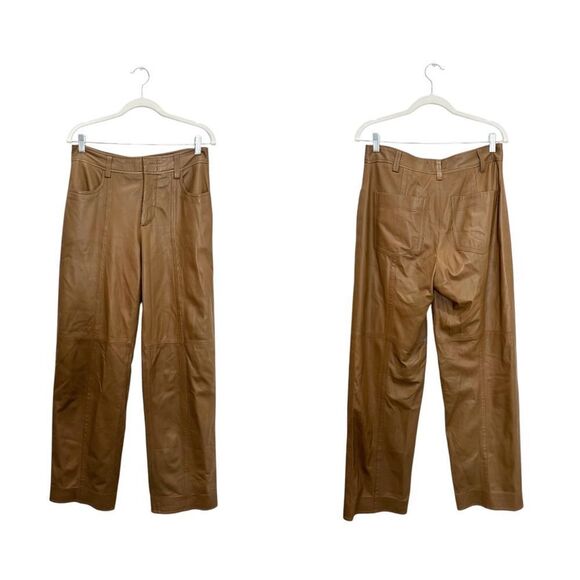 Vince $1250 Leather Seamfront Trousers/Pants in Camel - Picture 6 of 9